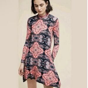 Anthropologie Maeve Myra Abstract Paisley Long Sleeve Mock Neck Dress Size Med